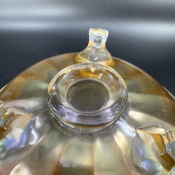 Vintage Marigold Carnival Glass Footed Dish Bowl Iridescent Finish Glass Decor - Picture 14 of 14